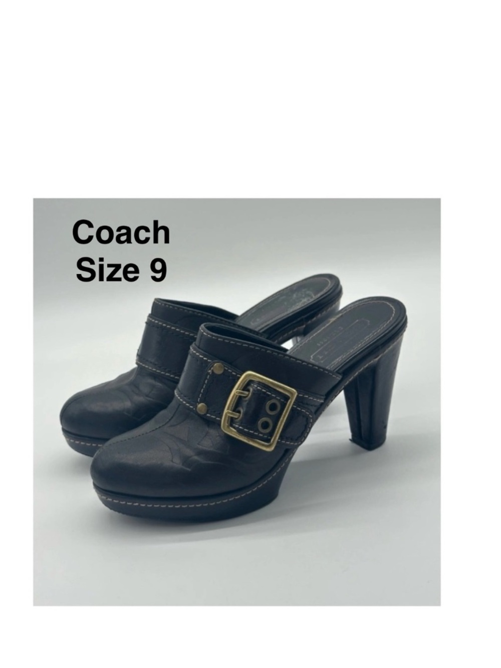 Coach Candace vintage Black Leather Buckle Mules Size 9 ⭐️⭐️⭐️⭐️
